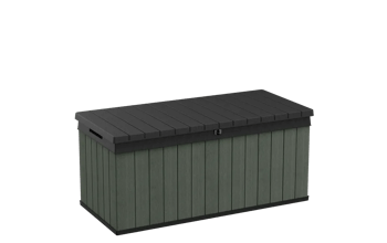 Gray storage box with a black lid on a transparent background
